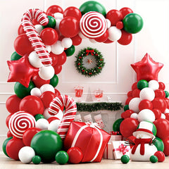 123pcs Red & Green Candy Cane Xmas Balloon Set w/ Accessories for Home Decor