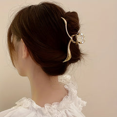 Golden Metal Large Hair Clip for Women and Girls