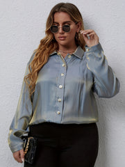  Women's Holographic Long Sleeve Button-Up Shirt Top