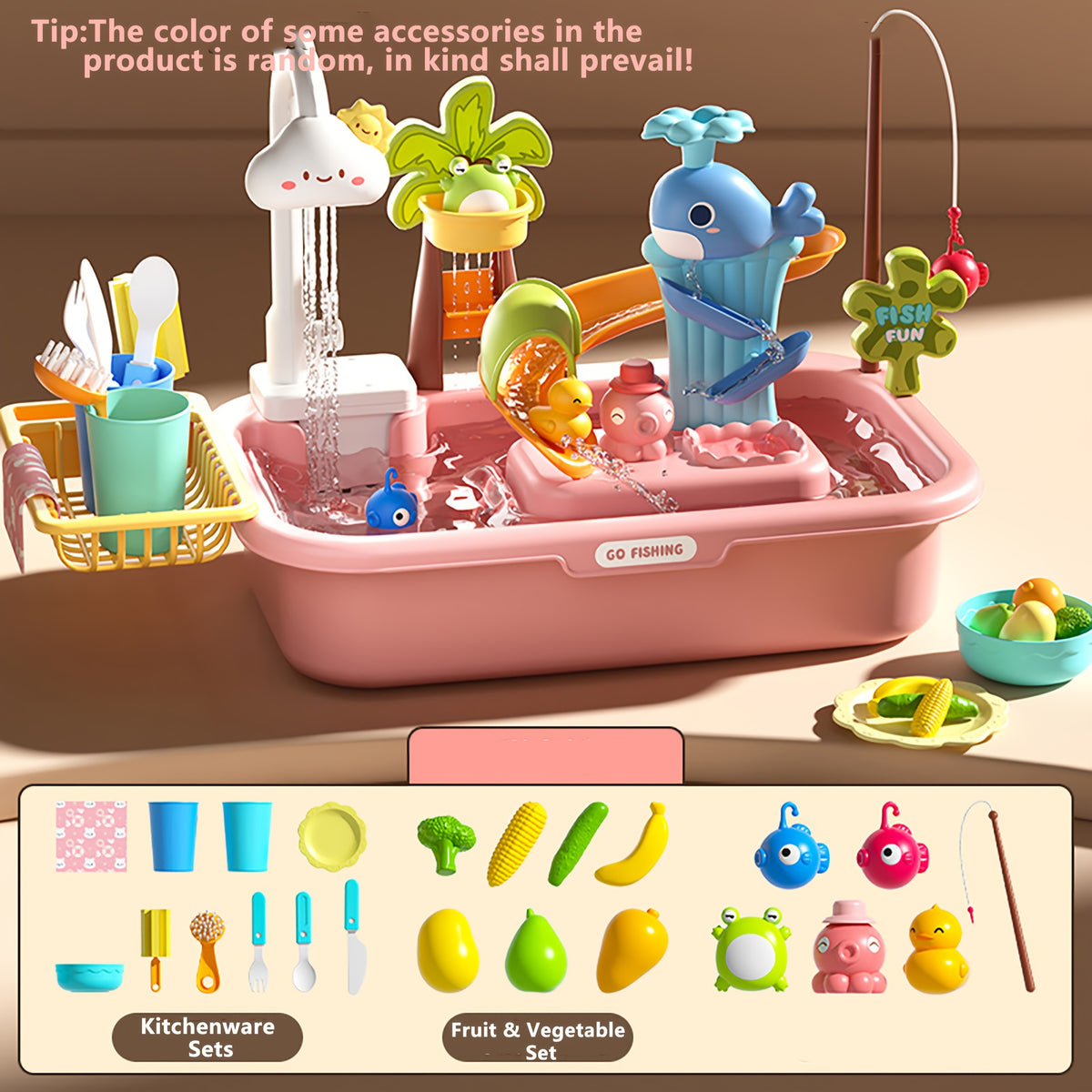 Kids' Playset with Dishwasher & Water Bath Pretend Toy