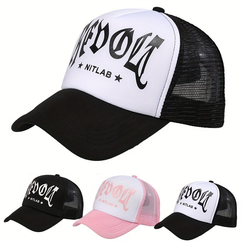Gothic Letter Print Mesh Trucker Hat Baseball Cap for Women & Men