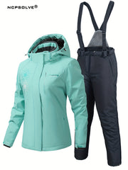 Snowflake Print Ski Set Long Sleeve Hooded Jacket & Suspender Trouser