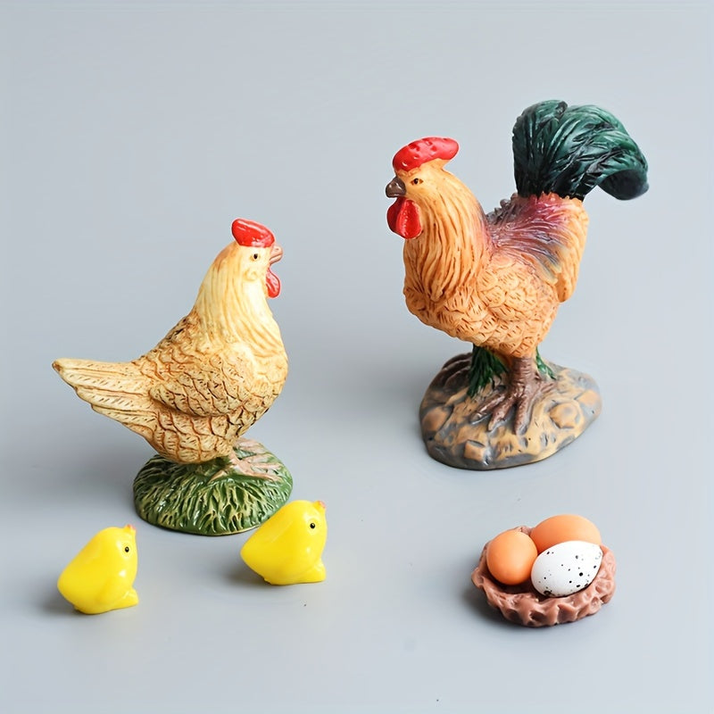 8pcs Resin Farmhouse Figurines Set - Rooster & Hen with Chicks DIY Decor