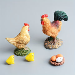 8pcs Resin Farmhouse Figurines Set - Rooster & Hen with Chicks DIY Decor