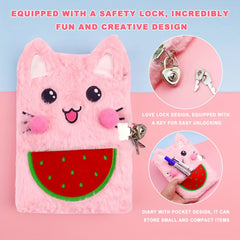 Girl Cat Diary with Lock and Two Keys Pen Journal Notebook Gift Set