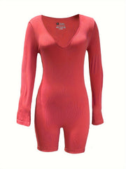 Long Sleeve V Neck Jumpsuit for Yoga Sports
