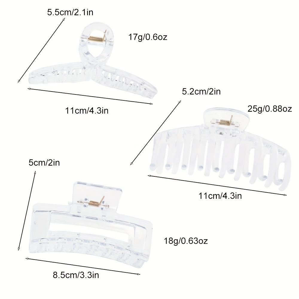 3pcs Transparent Cross Square Hair Claw Hair Clip for Women