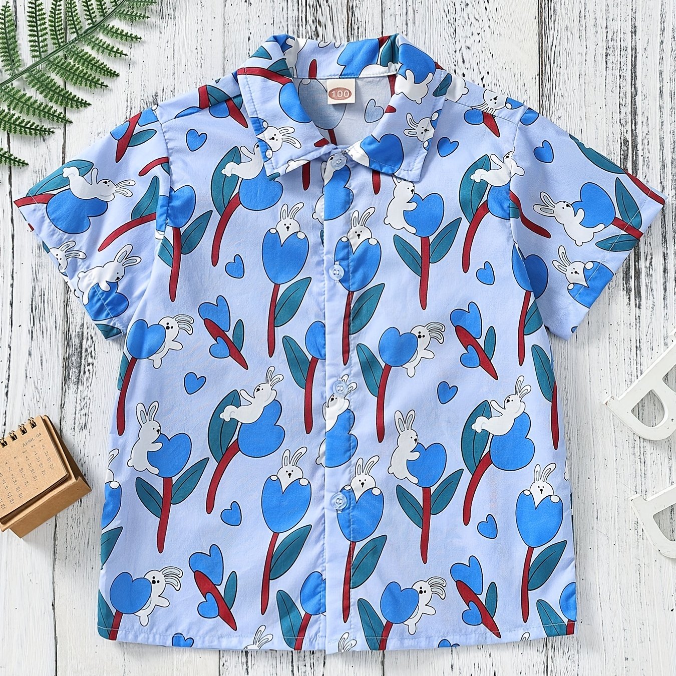 Boys Rabbit Print Shirt Hawaiian Style Beach Summer Clothes