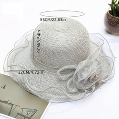 Organza Mesh Flower Sun Hat Striped Ruffles Bucket Hat