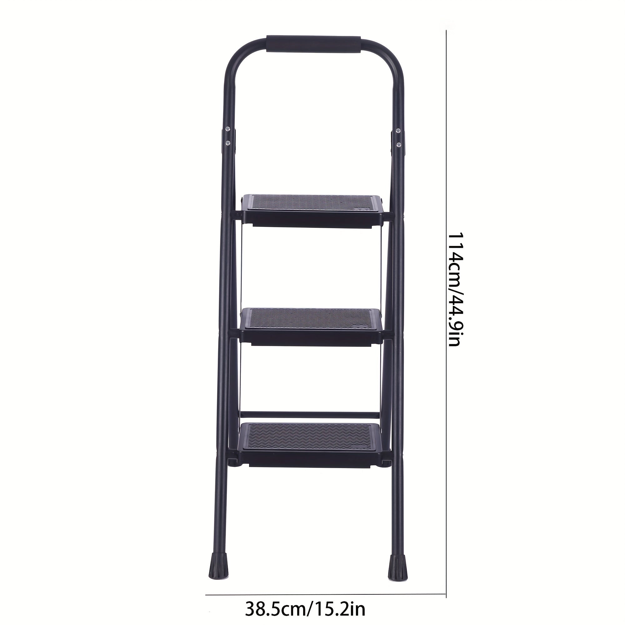 3 Step Folding Ladder Handle Non Slip Wide Treads Steel Stepstool Portable
