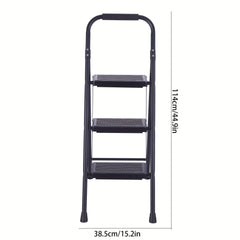 3 Step Folding Ladder Handle Non Slip Wide Treads Steel Stepstool Portable