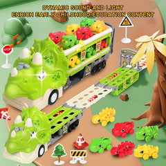 Kids Dinosaur Sliding Toy Car Set with Catapult Deformation Car