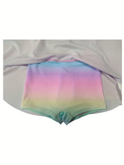 Girls Gradient Short Sleeve Half Zip Swimwear Comfy Bathing Suit