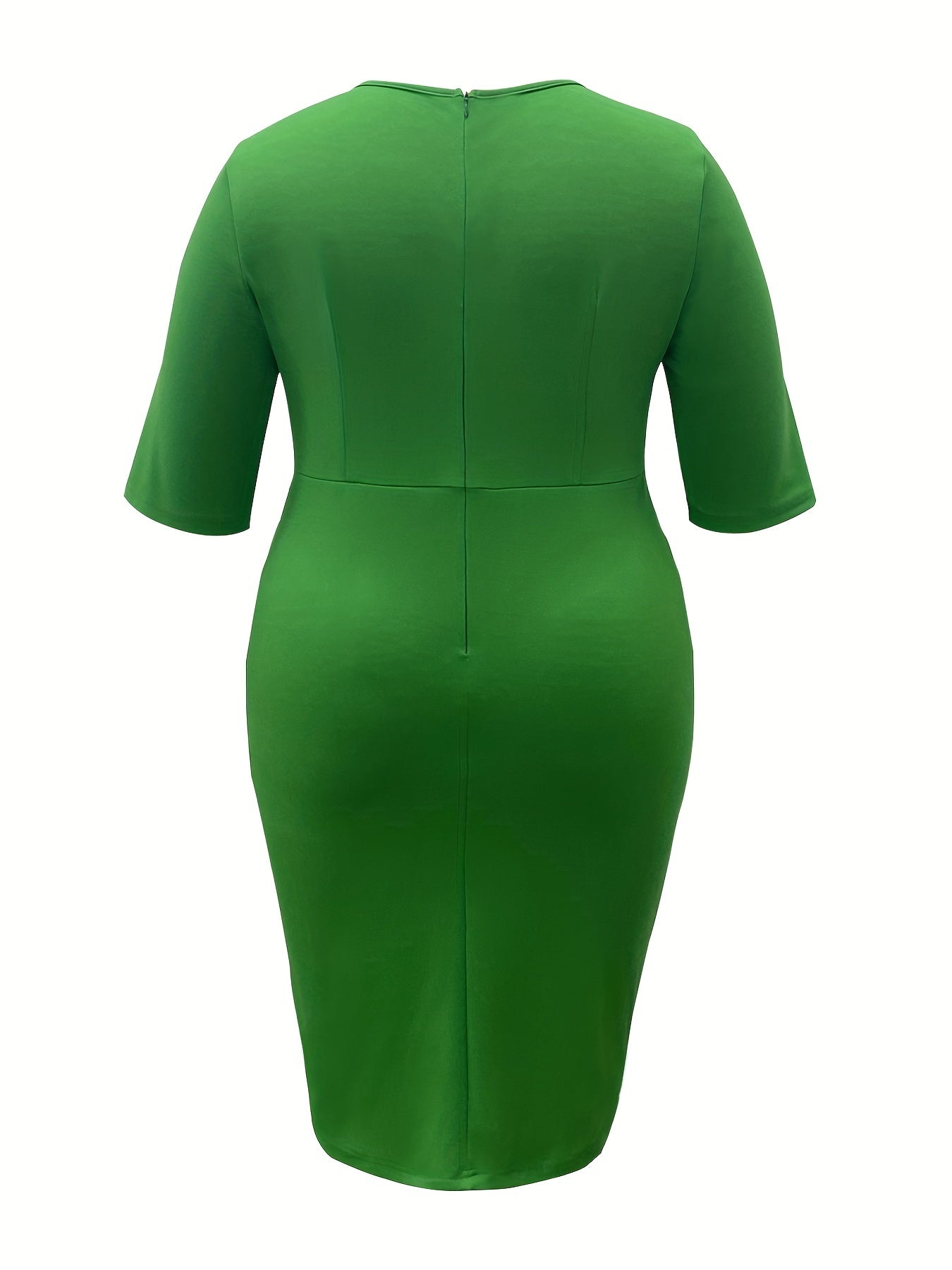  Solid Ruched Half Sleeve Bodycon Midi Dress