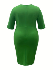  Solid Ruched Half Sleeve Bodycon Midi Dress