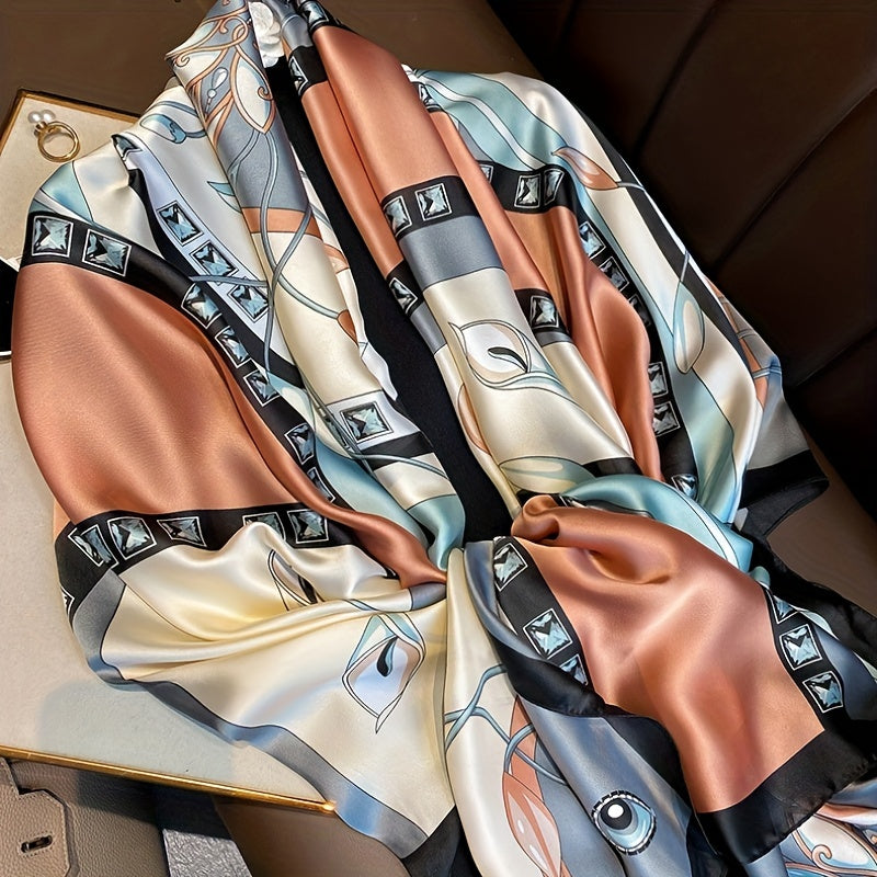 Flower Print Satin Scarf Silk Shawl Classic Block Head Wraps