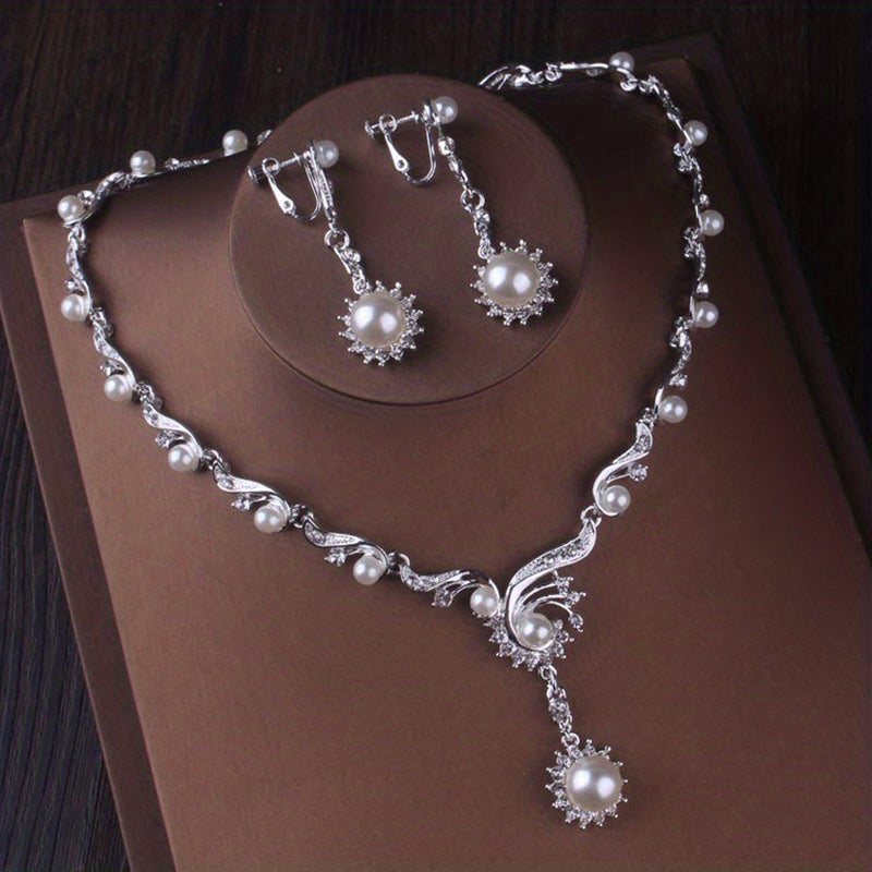 Girls Crown Wedding Dress Beads Rhinestone Three piece Bridal Jewelry Set