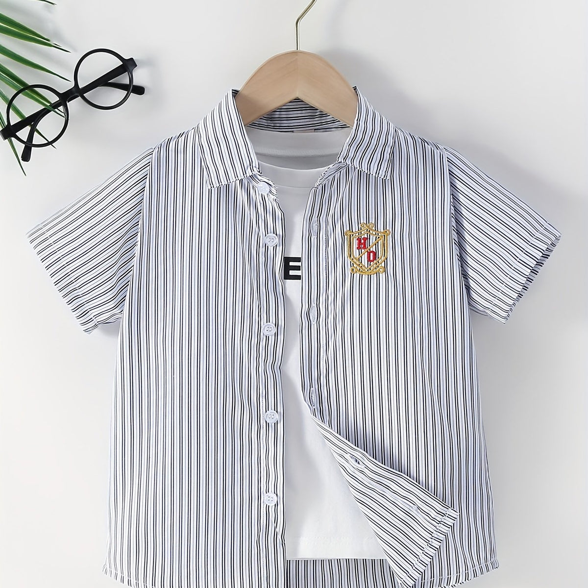 Boys Striped Casual Short Sleeve Lapel Shirt for Summer