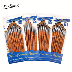 12pcs Synthetic Acrylic Paint Brushes Brass Ferrules Birch Handles