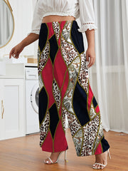  Graphic Print High Rise Wide Leg Pants Women's Plus