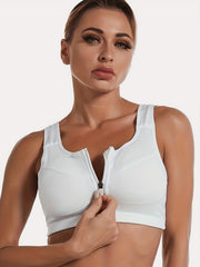 Zipper Wireless Sports Bra Breathable Shockproof Workout Bra