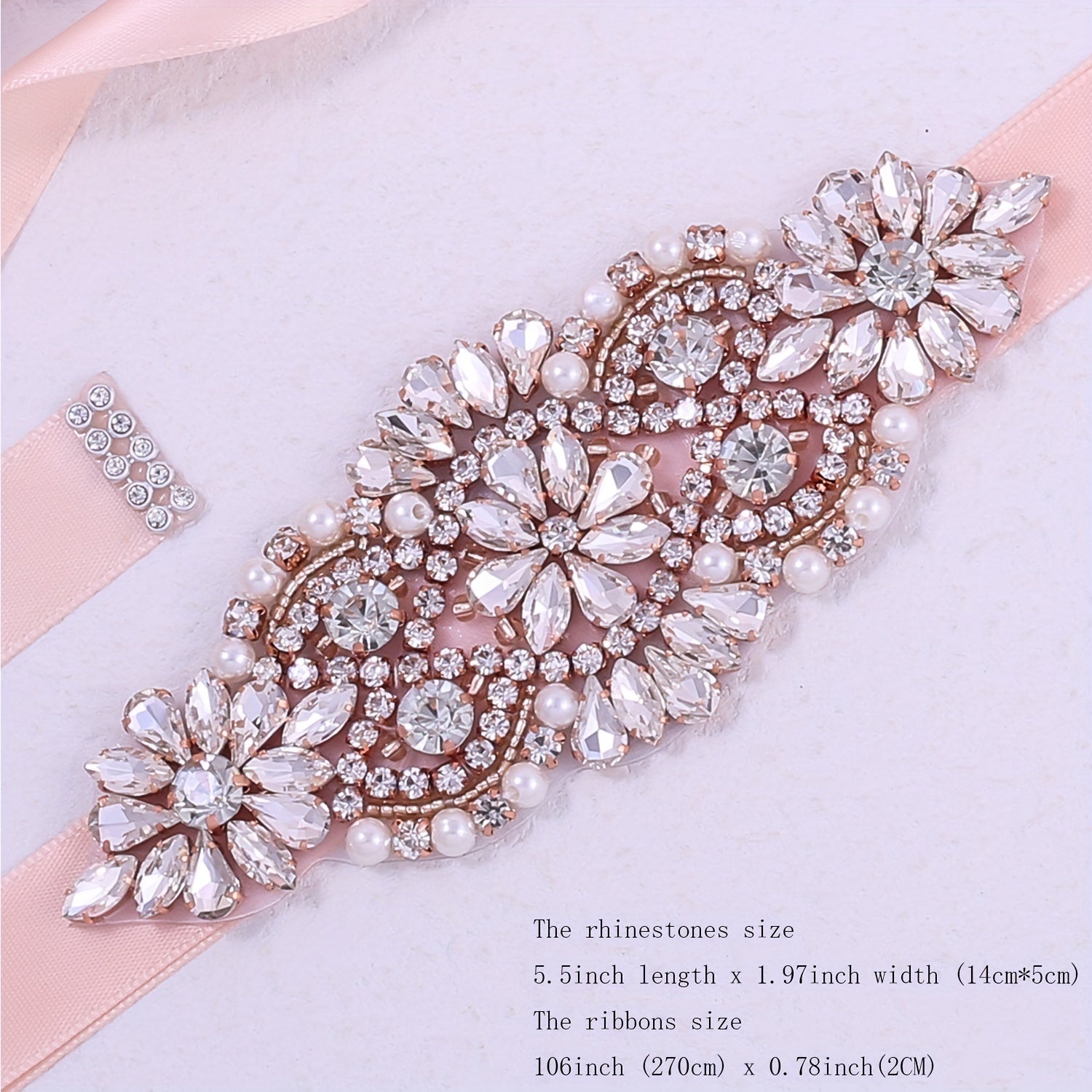 Rhinestone Waistband Satin Ribbon Belt Wedding
