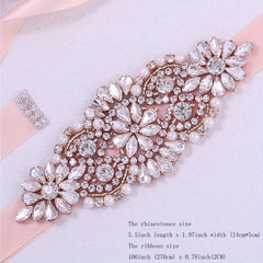 Rhinestone Waistband Satin Ribbon Belt Wedding