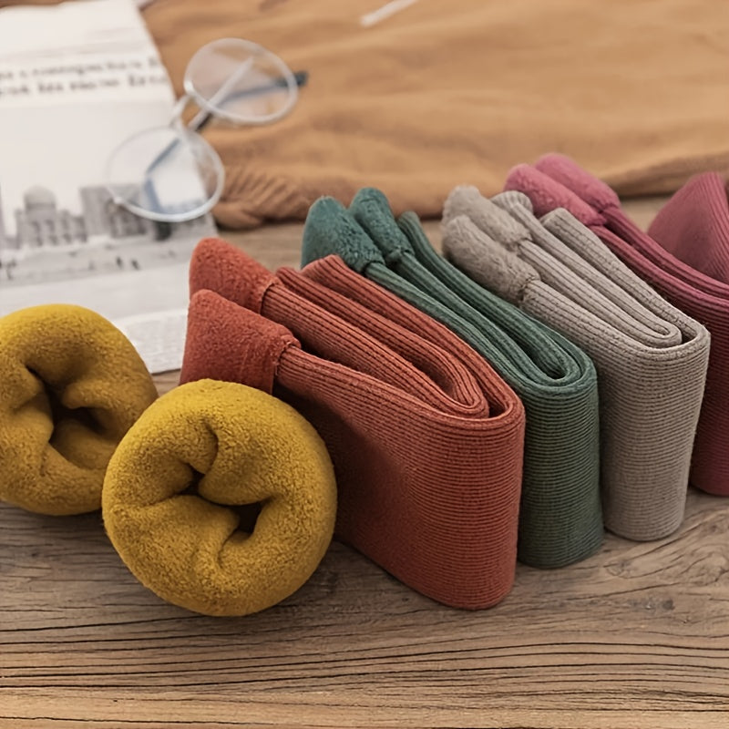 5 Pairs Women's Fuzzy Thermal Mid Tube Floor Socks