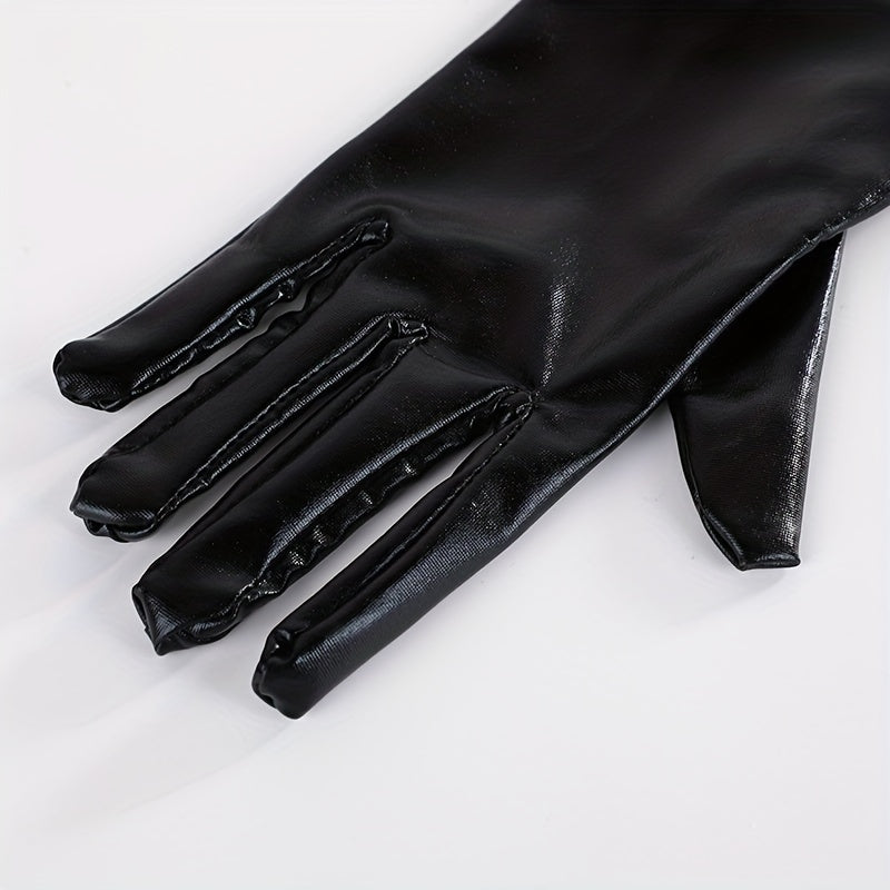 PU Leather Punk Long Gloves Gothic Bright Gloves Dance Gloves