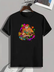 Colorful Cartoon Print Men's Graphic T-shirt for Summer