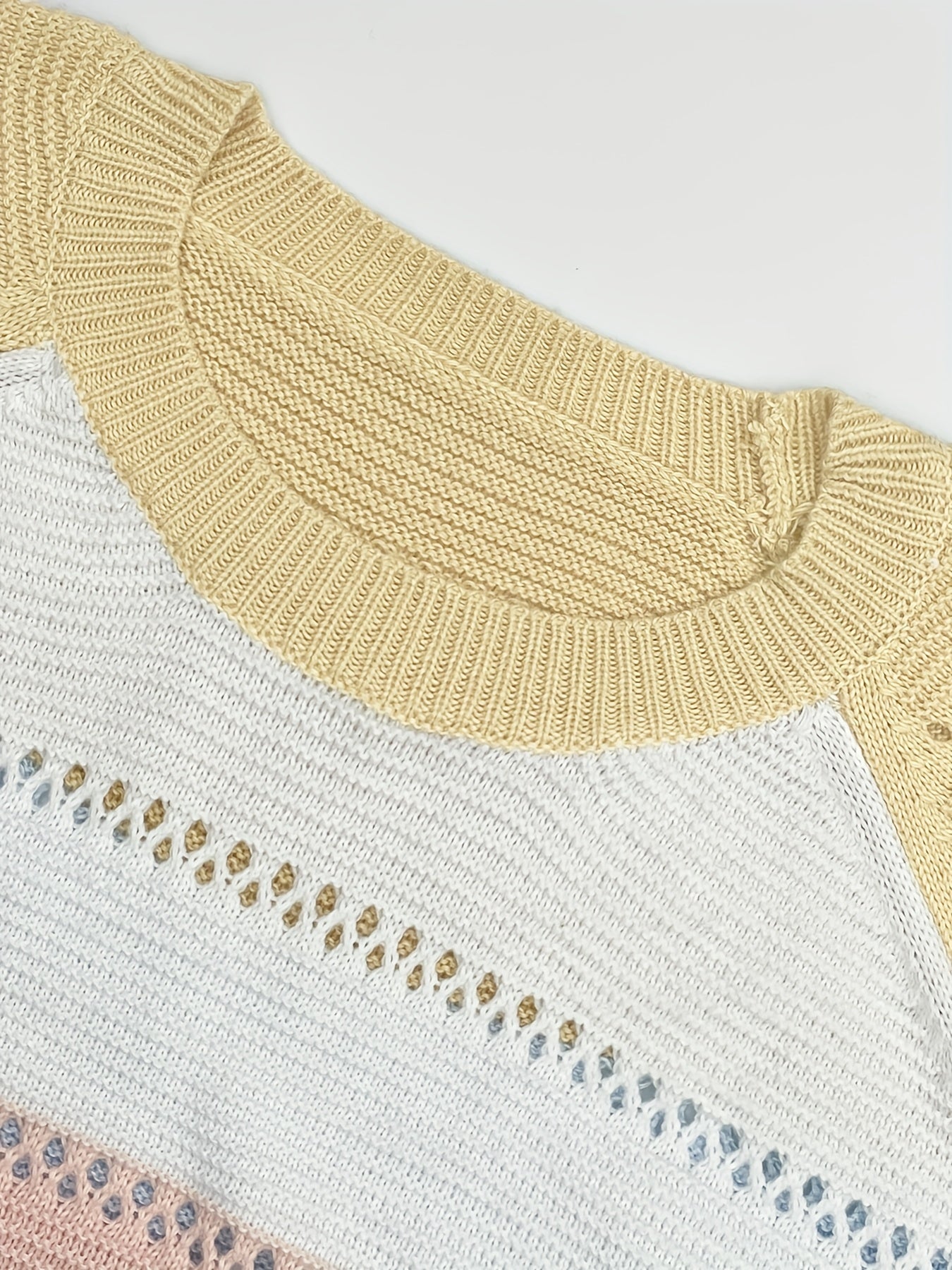  Colorblock Hollow Out Casual Sweater