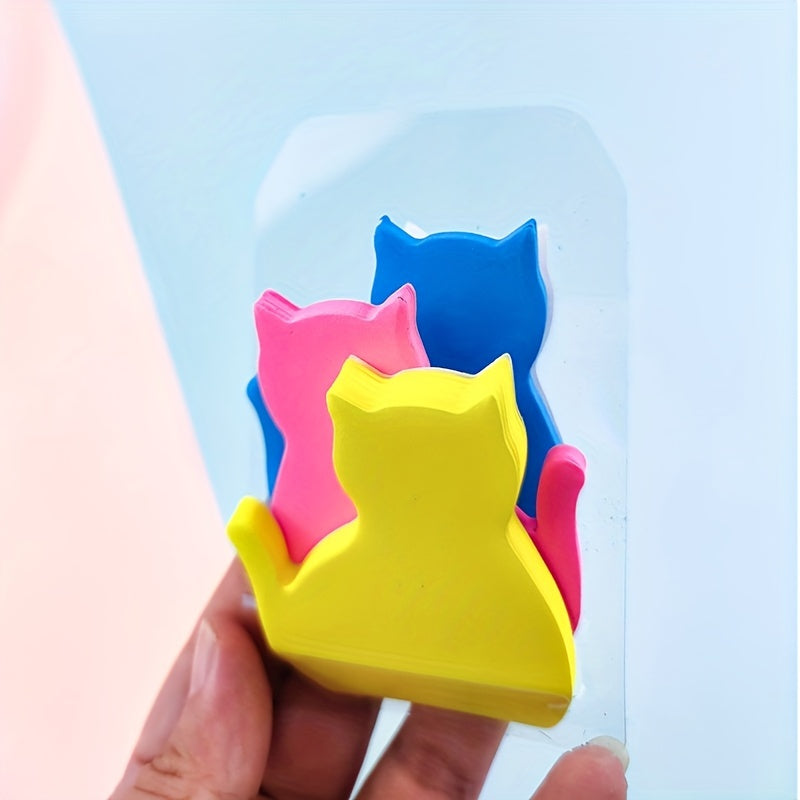 3pcs Cartoon Cat Sticky Notes 90 Sheets Bright Colorful Fluorescent for School
