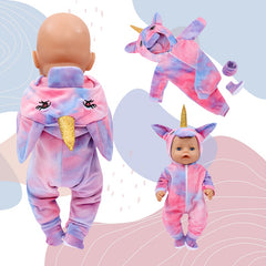 Doll Unicorn Onesie Vibrant Pink Purple Polyester Dress with Golden Horn Ears