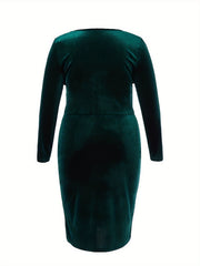 Velvet Long Sleeve V Neck Party Dress