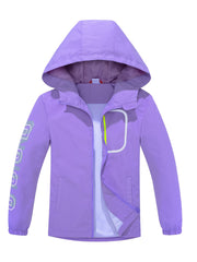 Boys Letter Zip Up Hooded Jacket Raincoat Windbreaker Lightweight