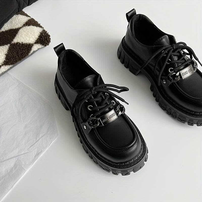 Women's Lace Up Platform Oxford Chunky Heel Shoes