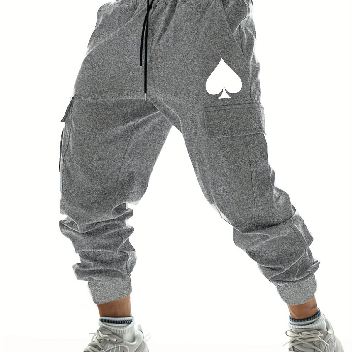 Heart Print Men's Cargo Pants Relax Fit Flap Pockets Loose Jogger