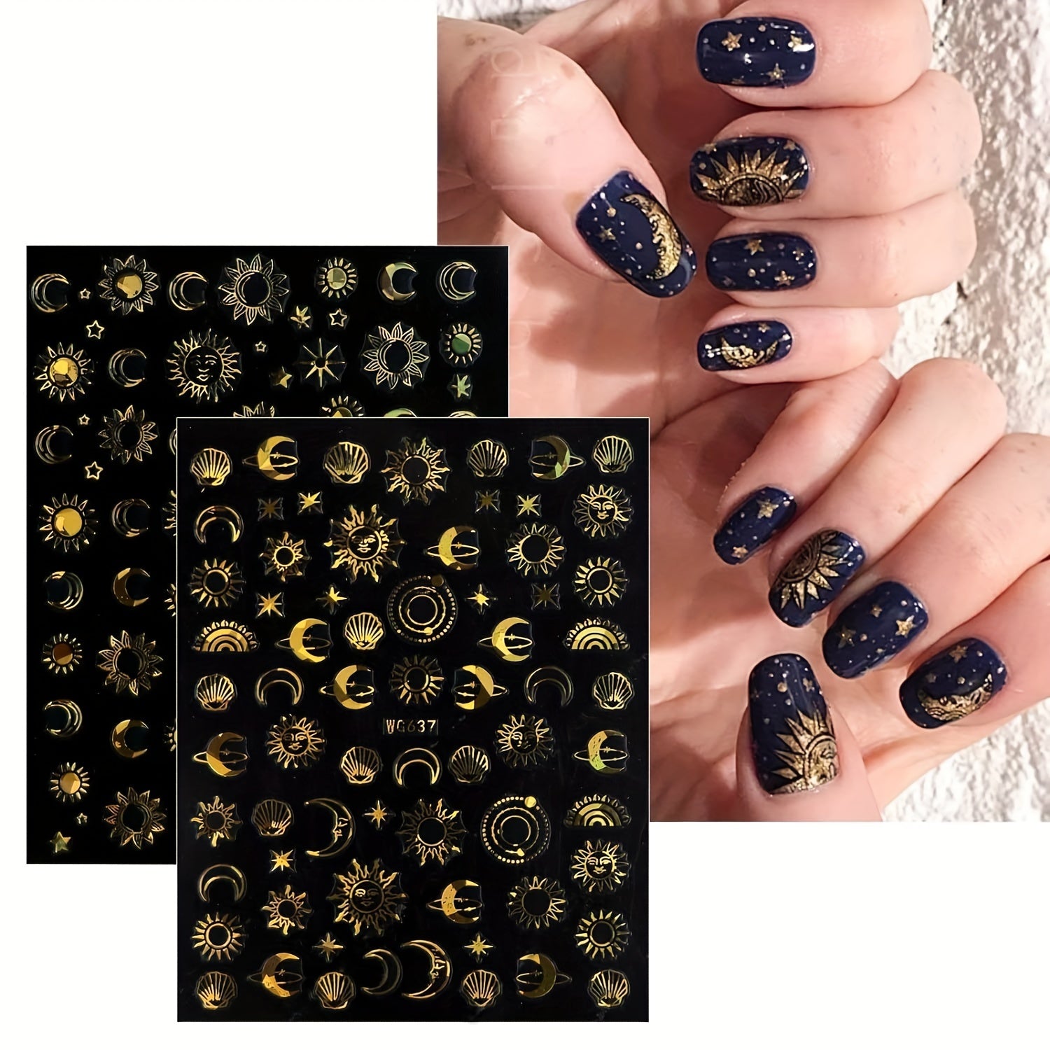 Colorful Moon Star Sun Nail Art Stickers Decals Self Adhesive Pegatinas