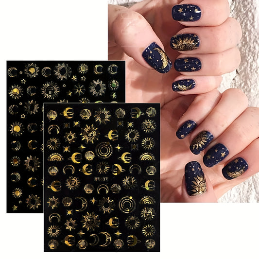 Colorful Moon Star Sun Nail Art Stickers Decals Self Adhesive Pegatinas