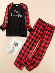  Snowflake Slogan Print Plaid Tee & Pants Pajamas Set