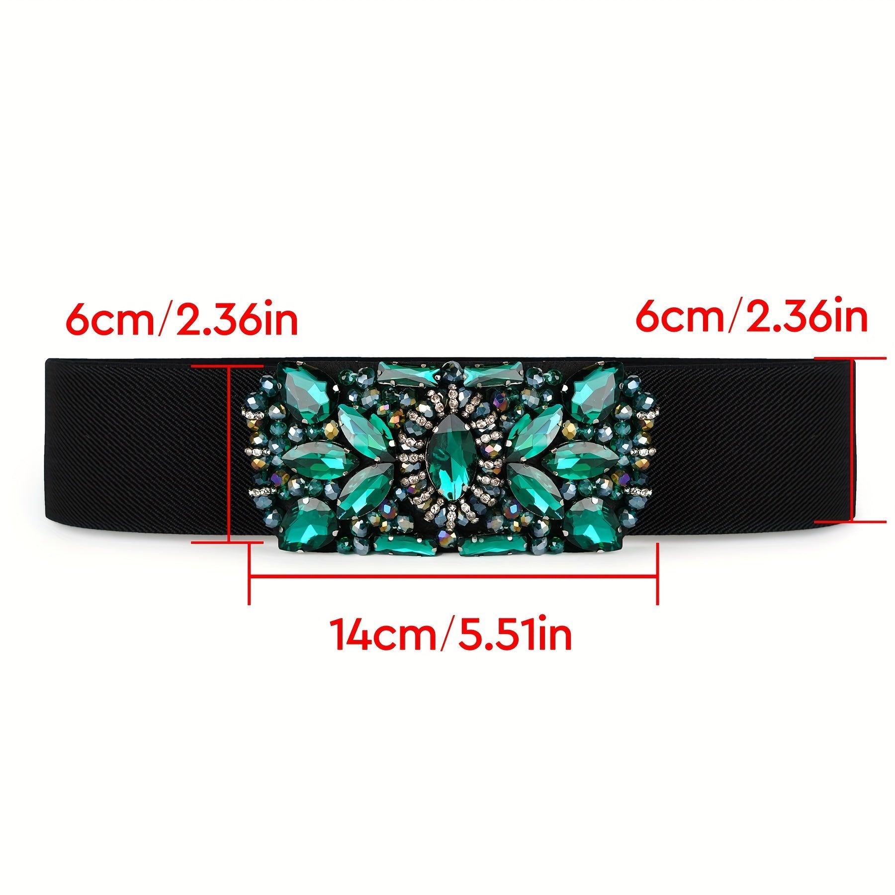 Green Rhinestone Wide Belt Full Crystal Buckle Vintage Elastic Waistband