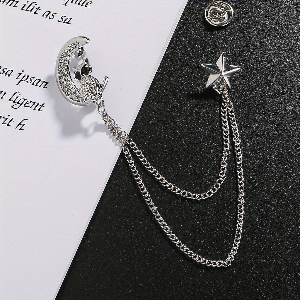 Moon Owl Brooch Alloy Artificial Diamond Clothing Accessories