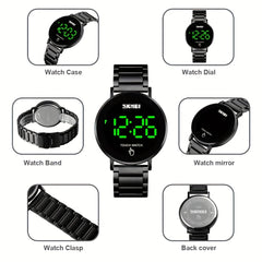 Sports Electronic Watch Stainless Steel Band Waterproof LED Light Up
