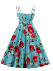  Retro Dress Women's Plus Floral Print A-line Dress