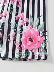 Girls' Striped Flower Print Thin Casual Shorts