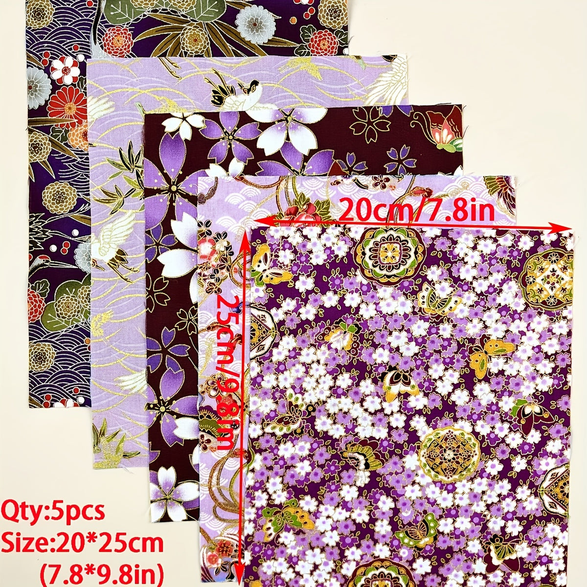 5pcs 19 81 24 Purple Printed Pattern Fabric Quilted DIY Hand Sewing
