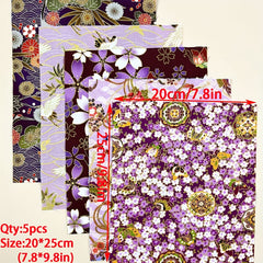 5pcs 19 81 24 Purple Printed Pattern Fabric Quilted DIY Hand Sewing