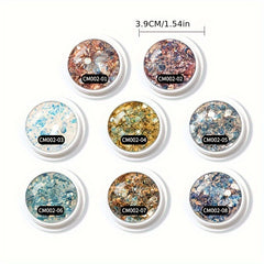 8 Boxes Nail Art Glitter Flakes Hexagon Sequins Powder for 3D Manicure