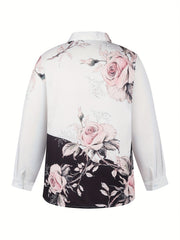  Colorblock Floral Print Long Sleeve Blouse