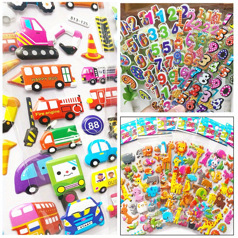 12 Sheets 3D Waterproof Cartoon Stickers for Kids Toddlers Boys Girls